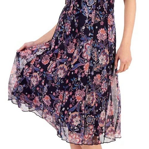 New Connected Womens Size 10 Floral Sleeveless Chiffon Midi Dress Work Career - Picture 6 of 13
